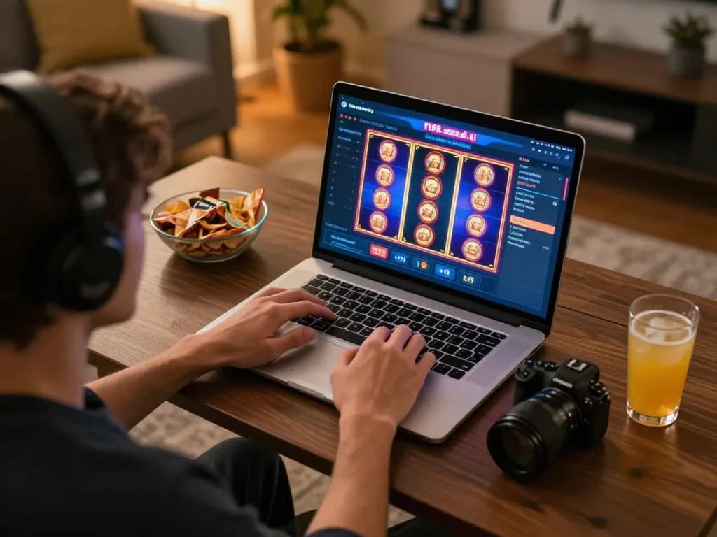 Engaging online gambling session showcasing f168.osaka slot games on a laptop.
