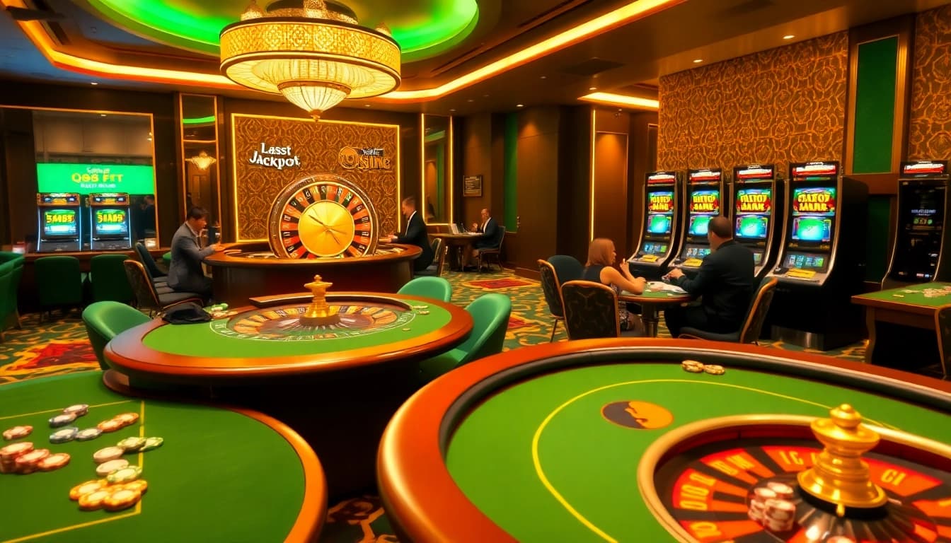 Engaging casino experience showcasing gambling at https://qq88pro.vip/ with poker chips, roulette wheel, and slot machines.