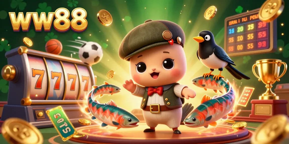 Join the fun at ww88 with vibrant characters in a dynamic casino landscape filled with exciting games and treasures.