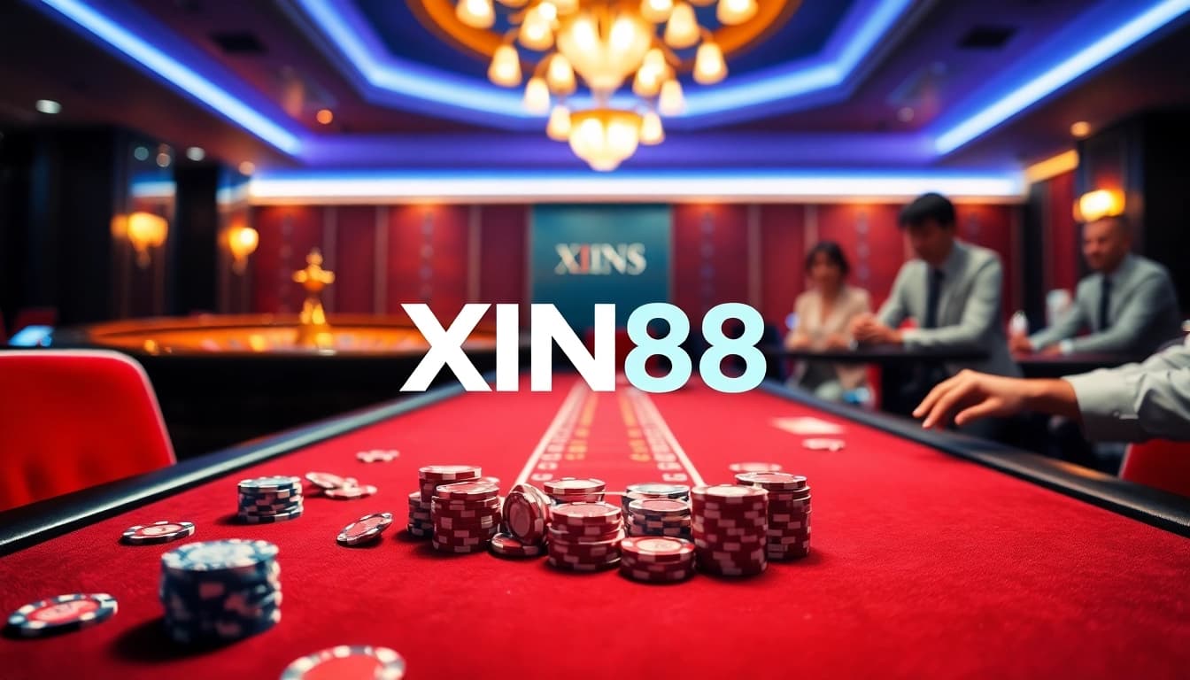 XIN88 players enjoying a thrilling game at a luxurious online casino table.