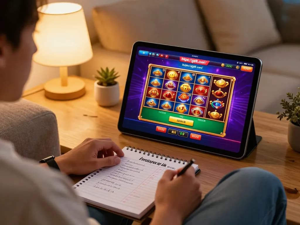 Engaged player accessing https://gg88.cool/ on a tablet for an online casino experience showcasing vibrant games.