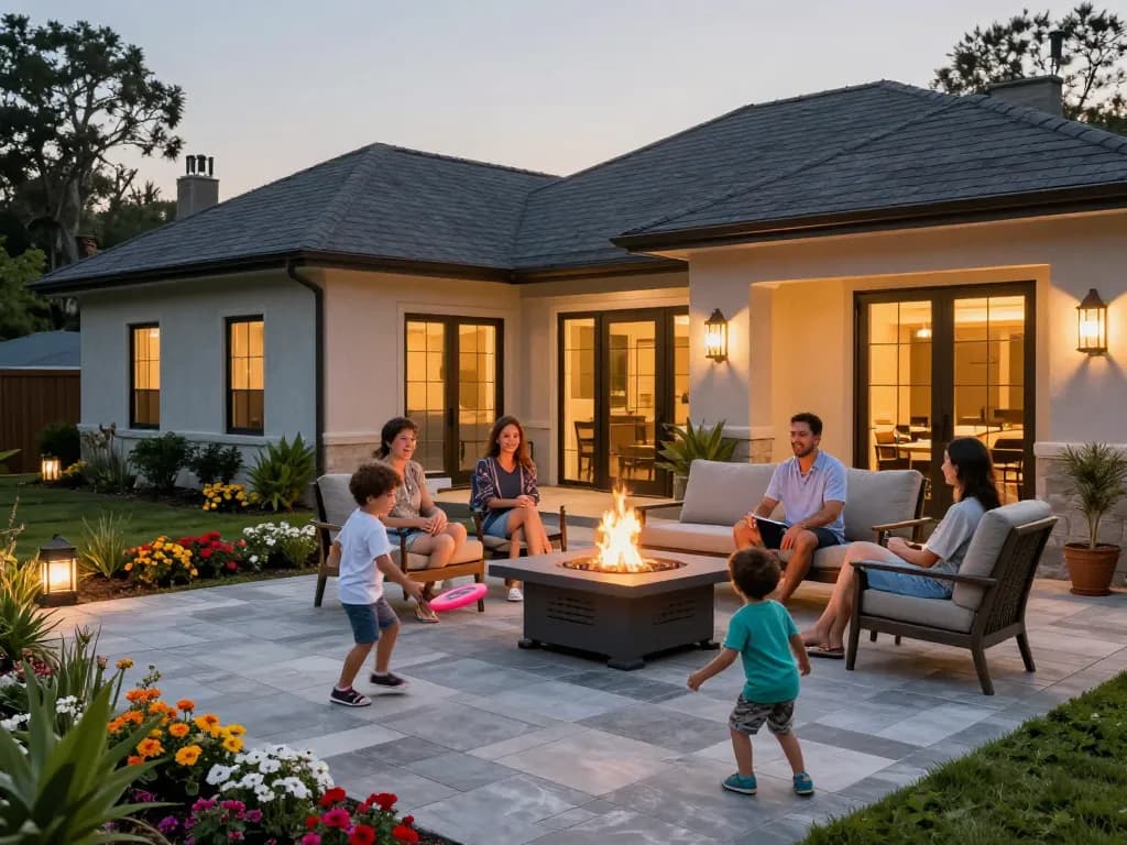 Enjoy family moments with stylish brick pavers near me on a cozy patio.