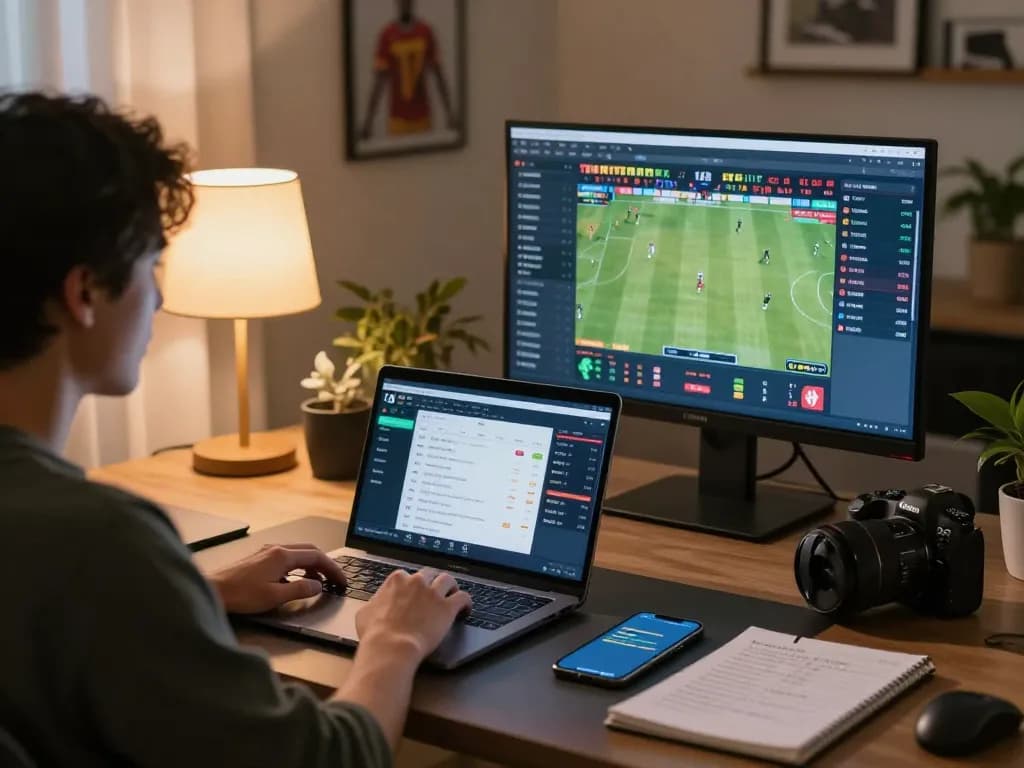 LODE88 user placing bets on exciting sports events using a tablet in a modern home setup.