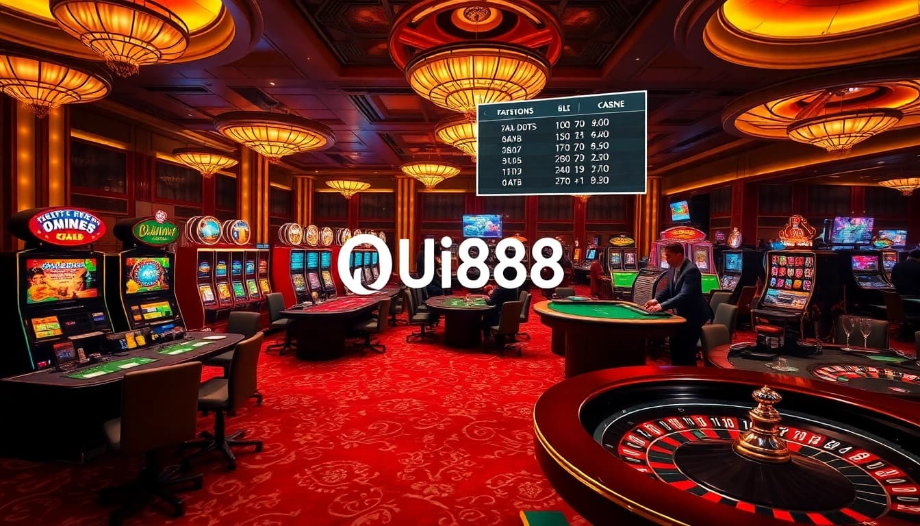 Players enjoying a vibrant casino experience at https://uu88u.jp.net/, featuring live games, slot machines, and betting tables.