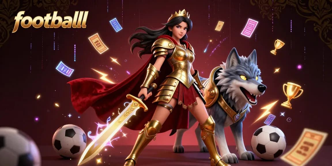 Experience footballl gameplay with a warrior queen, sports elements, and vibrant energy in this captivating illustration.