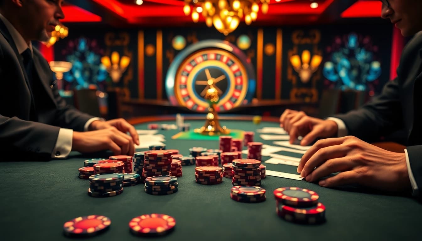 Engaging gamblers at a luxury casino table, showcasing the excitement found at https://fabet.li/.
