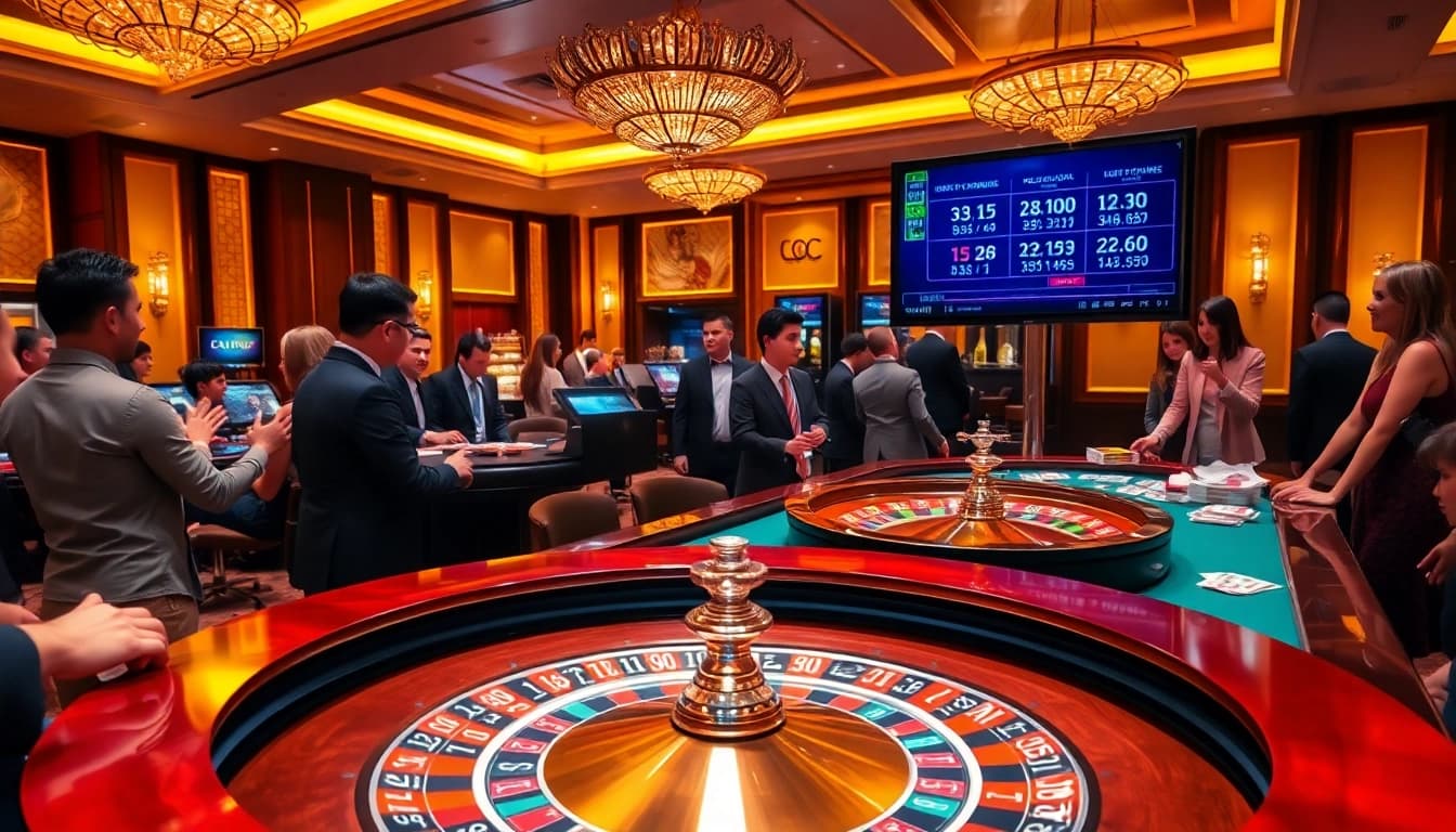 Experience the thrill of link 33win with an exciting casino scene featuring a vibrant roulette table.