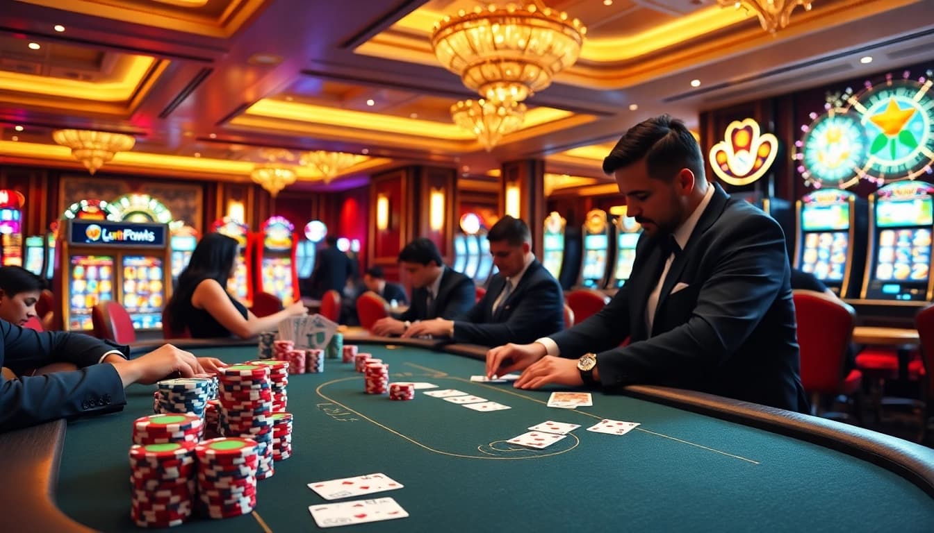 Exciting poker game scene at rr88 com with colorful chips and engaged players.