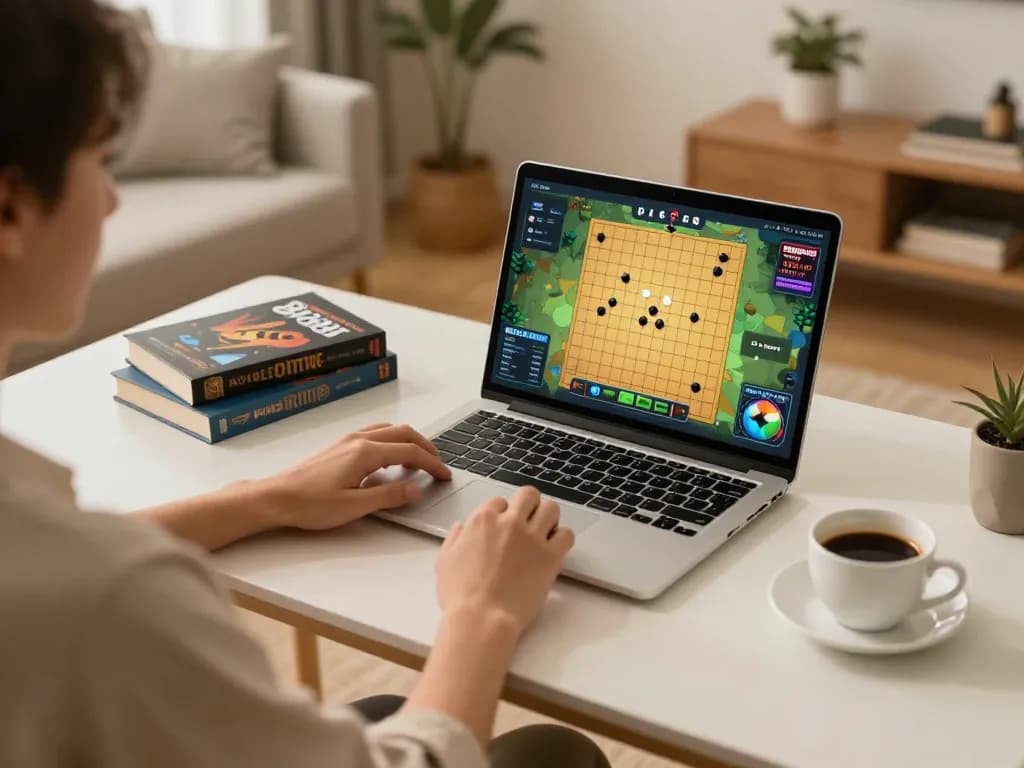 Player enjoying Go 88 on a laptop, showcasing engaging online gaming experience in a cozy environment.