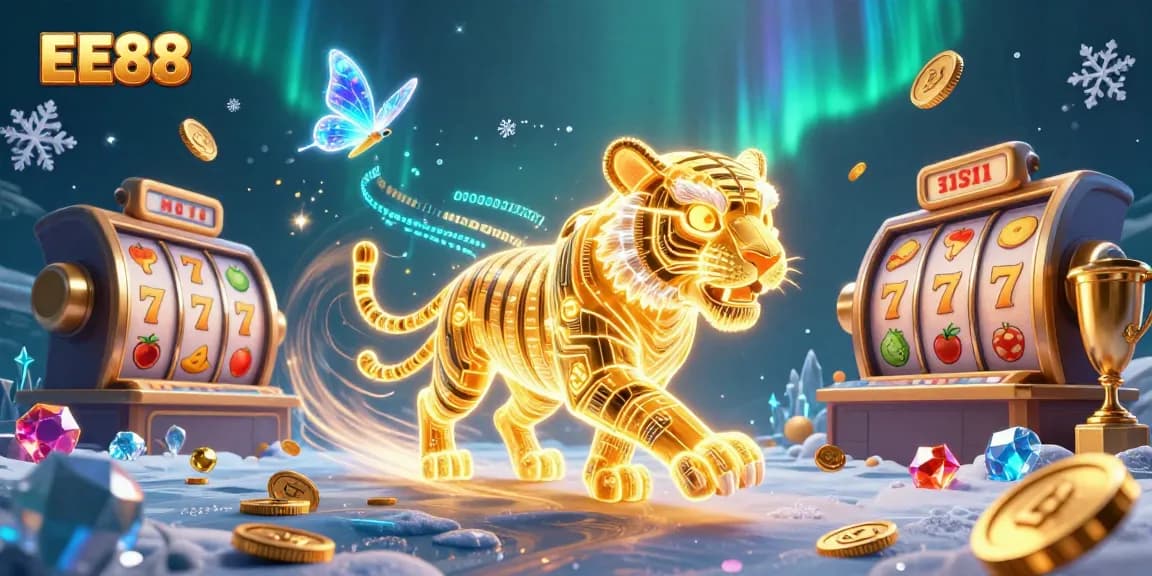 Experience the thrill of EE88 as the golden tiger and friends illuminate an exciting digital casino.