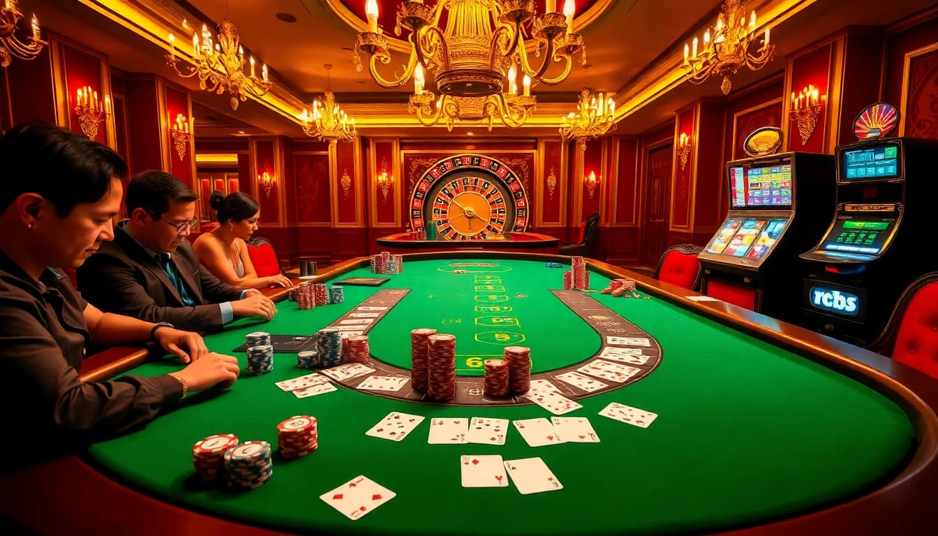 Players enjoying a thrilling game at the blackjack table on https://da88.navy/, showcasing vibrant cards and glimmering chips.