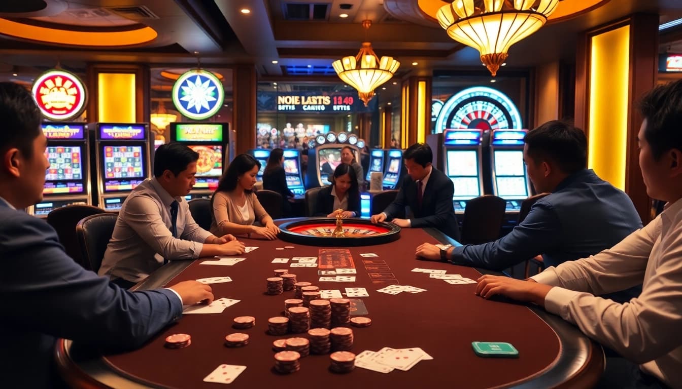 Experience the thrill of keo nha cai at a professional gambling table with engaged players.