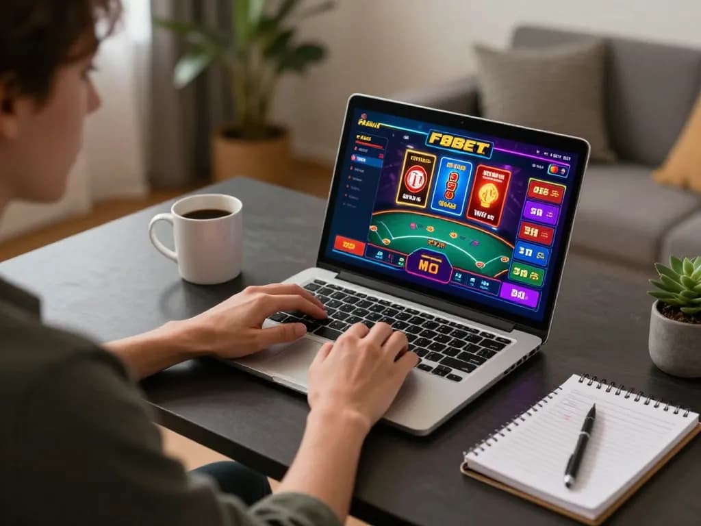 Engaging in online gaming at F8bet with strategic betting notes and warm home ambiance.