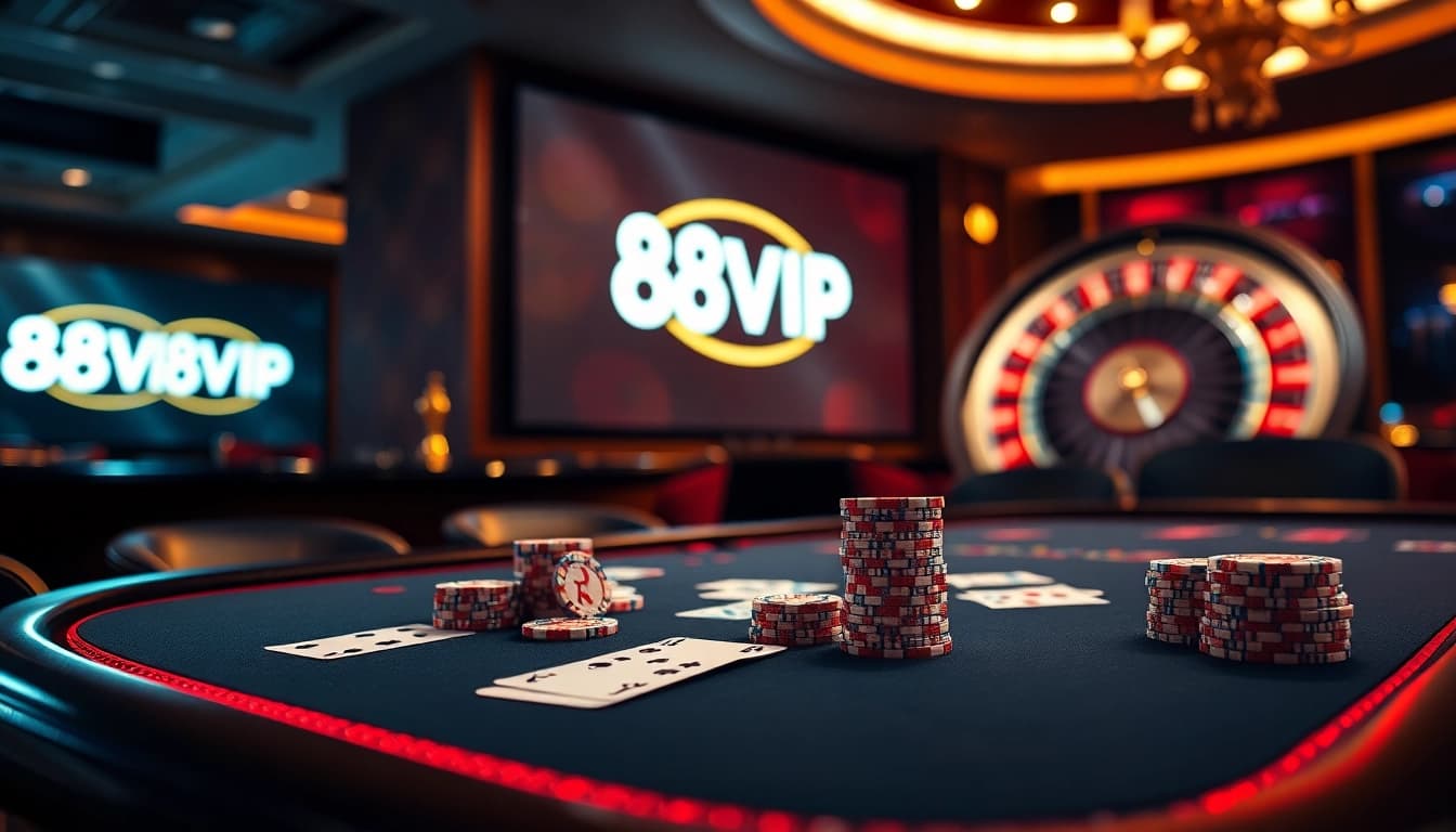 A thrilling poker game scene at 68VIP Casino with elegant chips and cards.