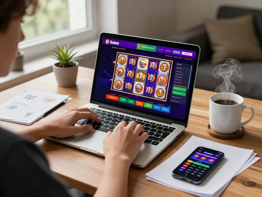 Player engaging in thrilling online gaming experience at https://sbobet11.sa.com/ showcasing exciting slot graphics.