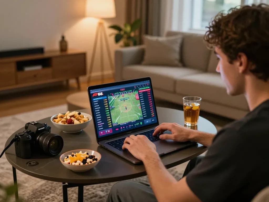 Engaging online sports betting experience at home using F168 platform on a laptop.
