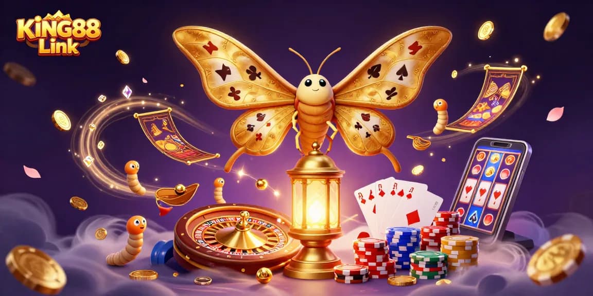 Join the fun and excitement with KING88 Link in this vibrant 3D casino scene.