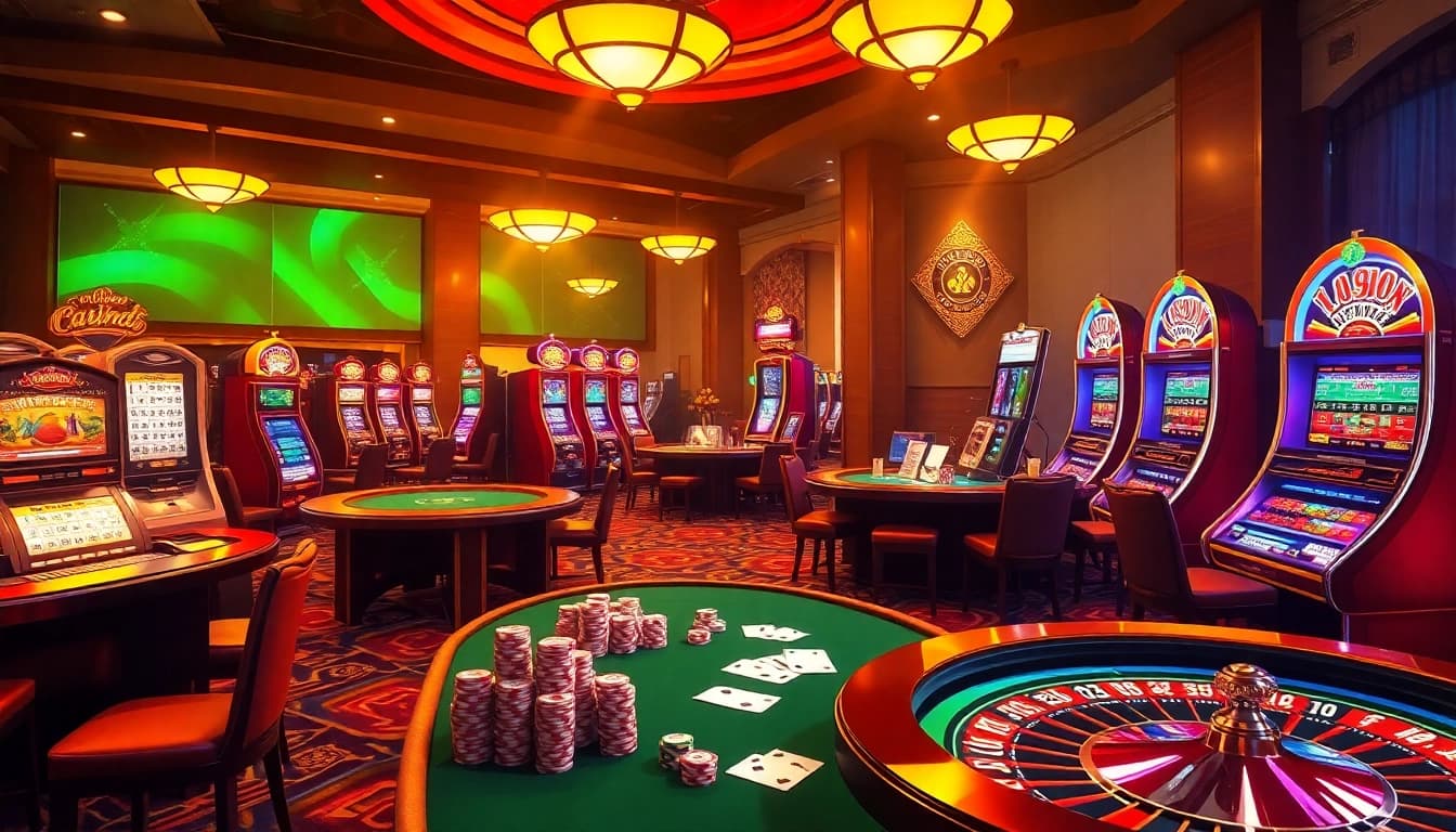 Engage with link xx88 at an upscale casino featuring vibrant slot machines, elegant poker tables, and thrilling roulette wheels.