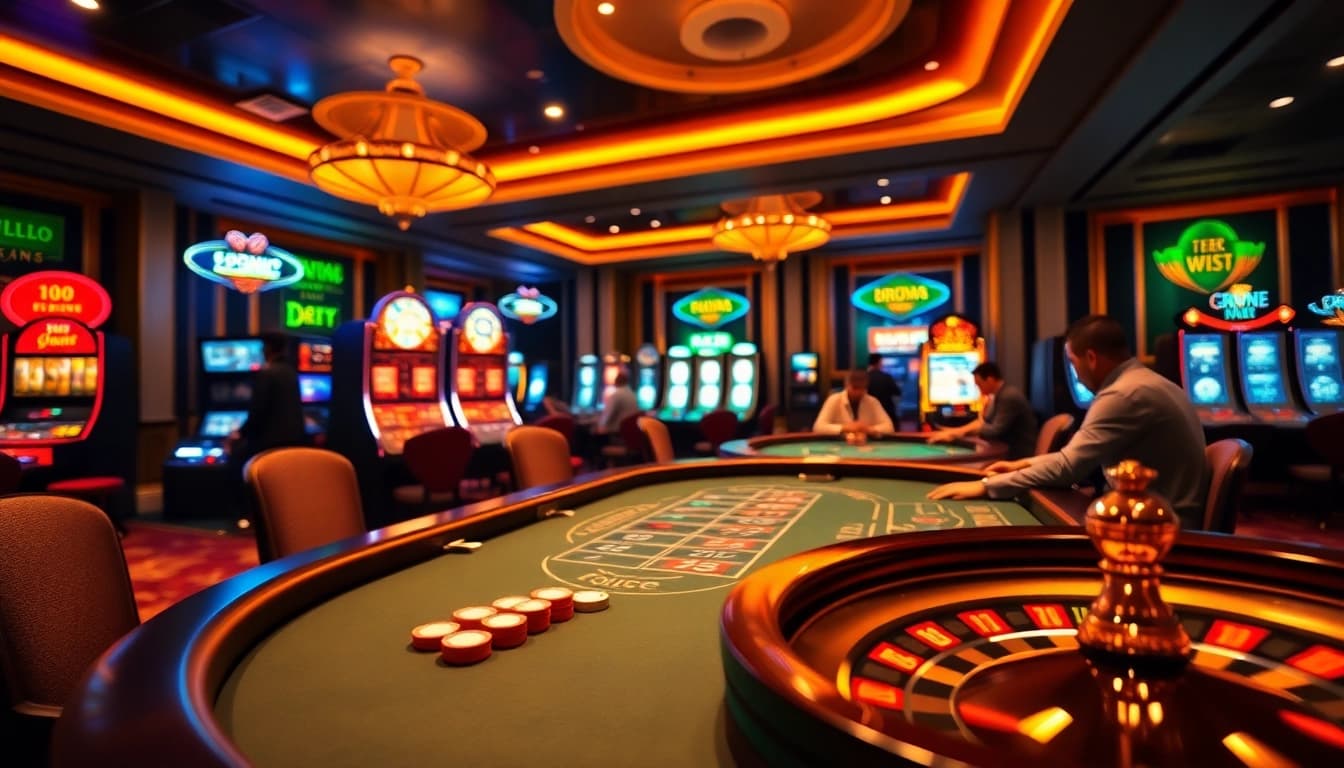 Dynamic gaming atmosphere at Nhà Cái 68VIP Có Uy Tín with energetic players and casino elements.