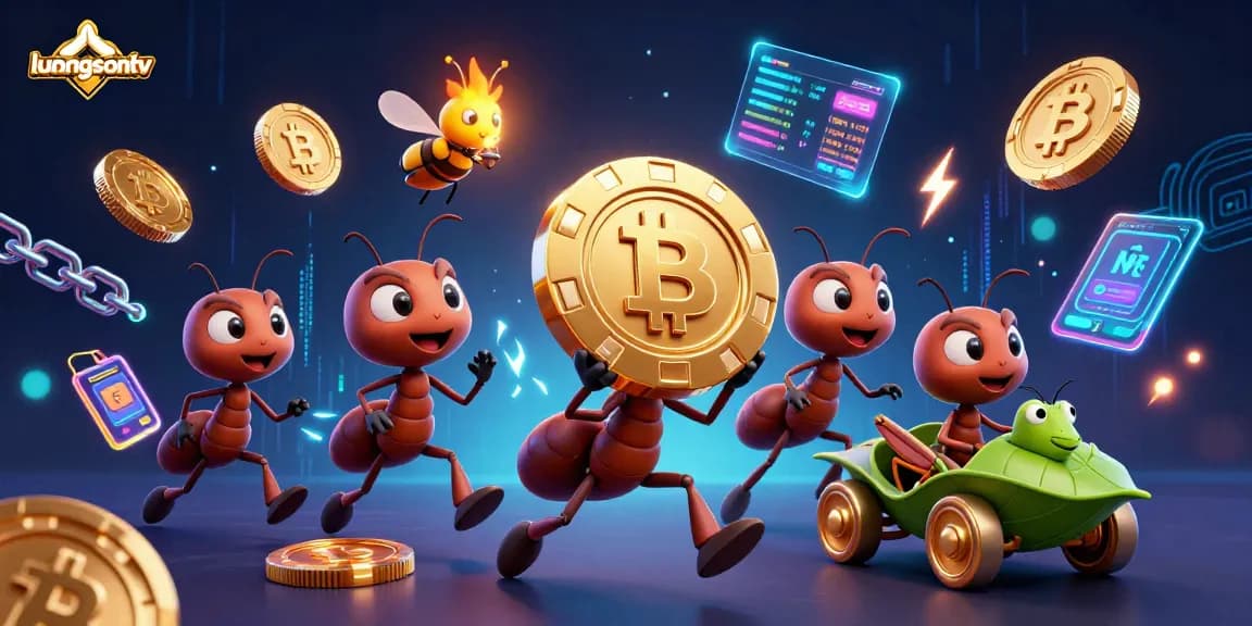Experience thrilling heists with luongsontv as ants carry giant poker chips amid vibrant casino elements.
