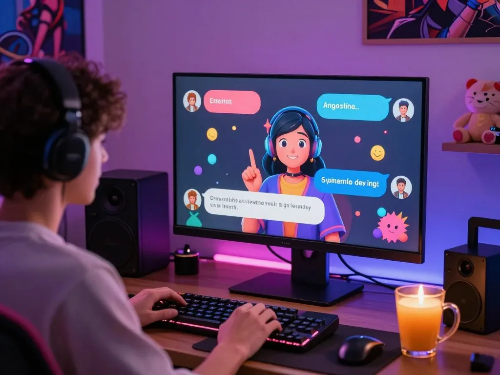 Engaging in ai nsfw chat with vibrant virtual assistant on desktop screen.