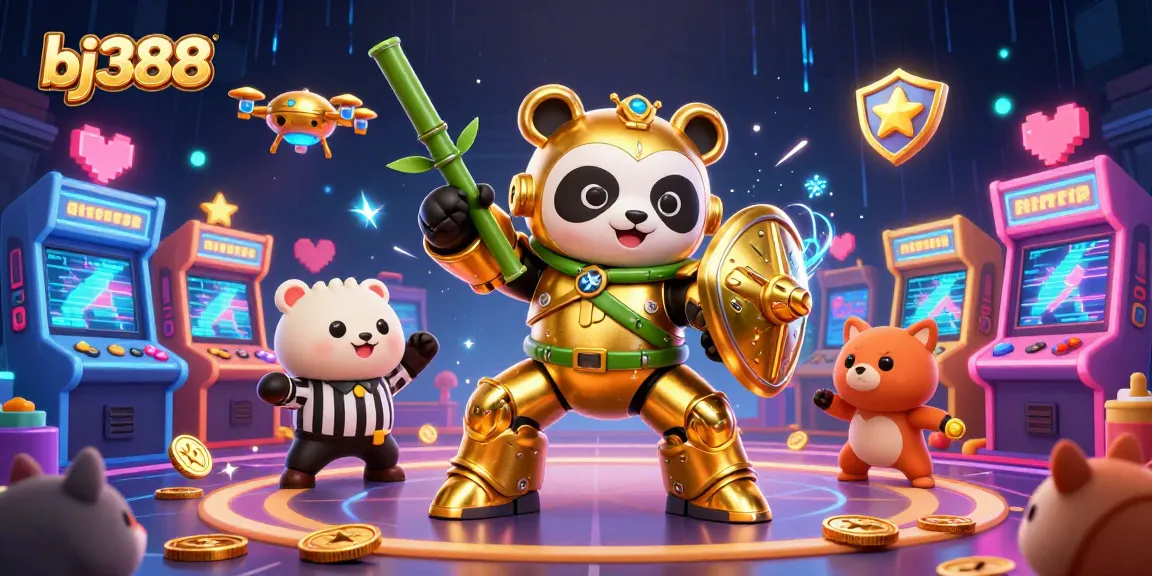 Engage in thrilling gameplay at bj388 with mech-suit panda battling in an energized arena.