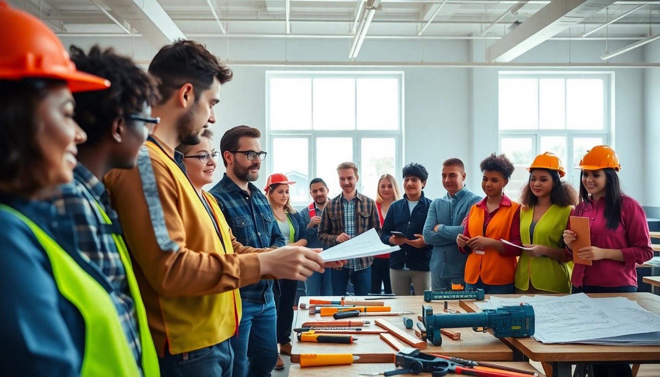 Engaged students participating in construction education lessons featuring hands-on techniques and interactive learning.