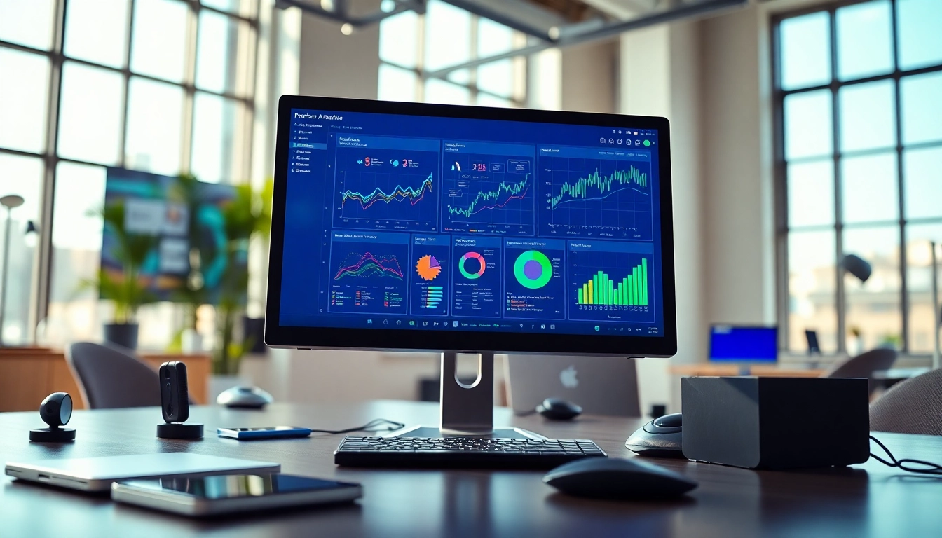 Showcases AI Software interface on a modern desktop highlighting analytics in a creative workspace.