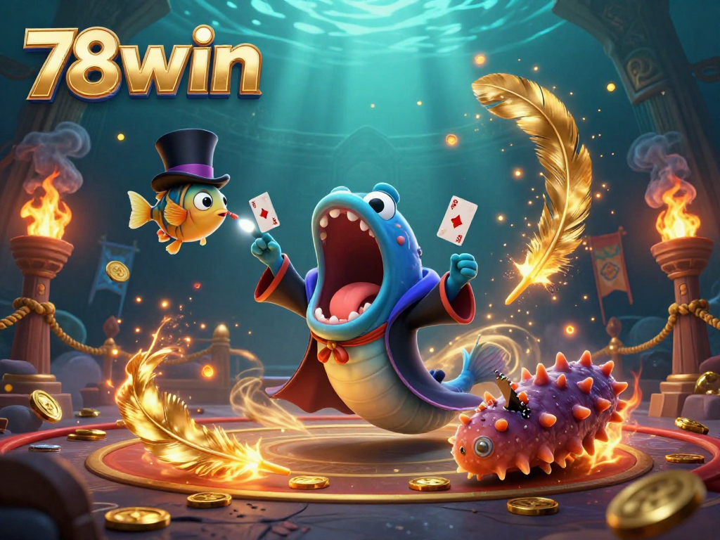 Experience thrilling magic tricks with 78win's deep-sea characters as they engage in a captivating casino act.