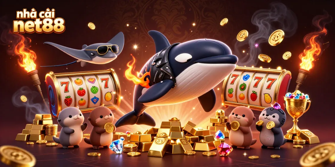 Join the excitement of nhà cái net88 with vibrant 3D characters celebrating winnings in a gambling-themed scene.