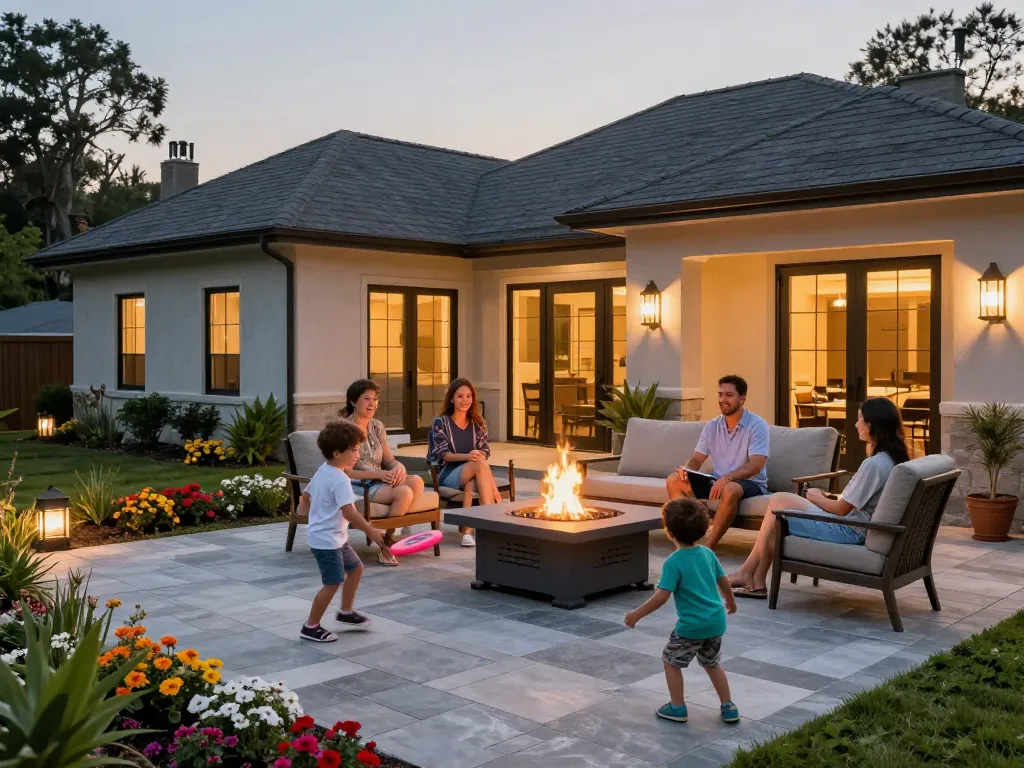 Enjoy family moments with stylish brick pavers near me on a cozy patio.