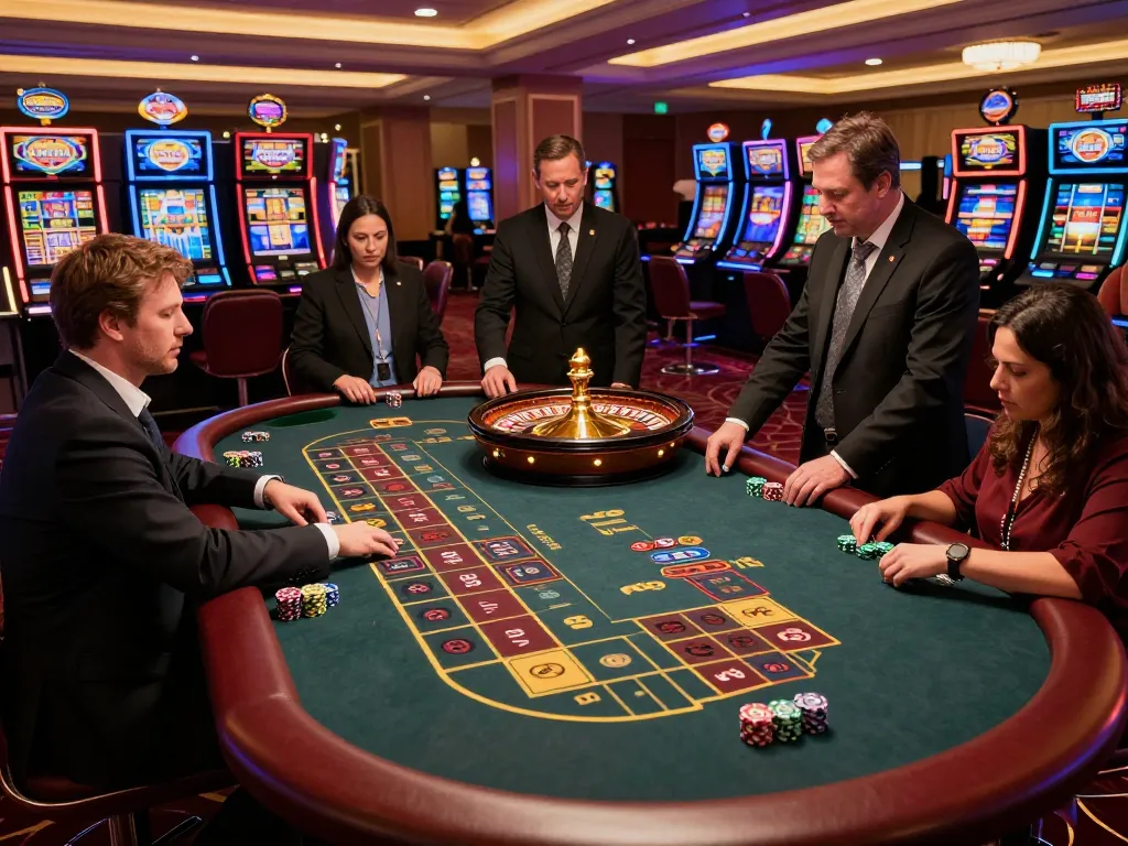 Players enjoying thrilling roulette action at HBET casino with vibrant atmosphere