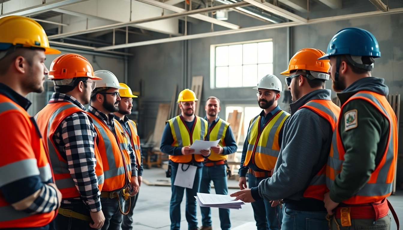 Engaged construction workers in a construction safety training session demonstrating best practices.