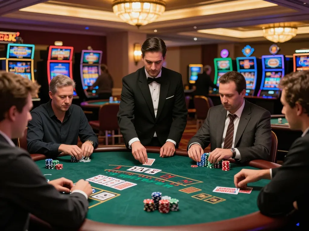 Engaged players at RED88 blackjack table displaying strategic gameplay and excitement in a luxurious casino