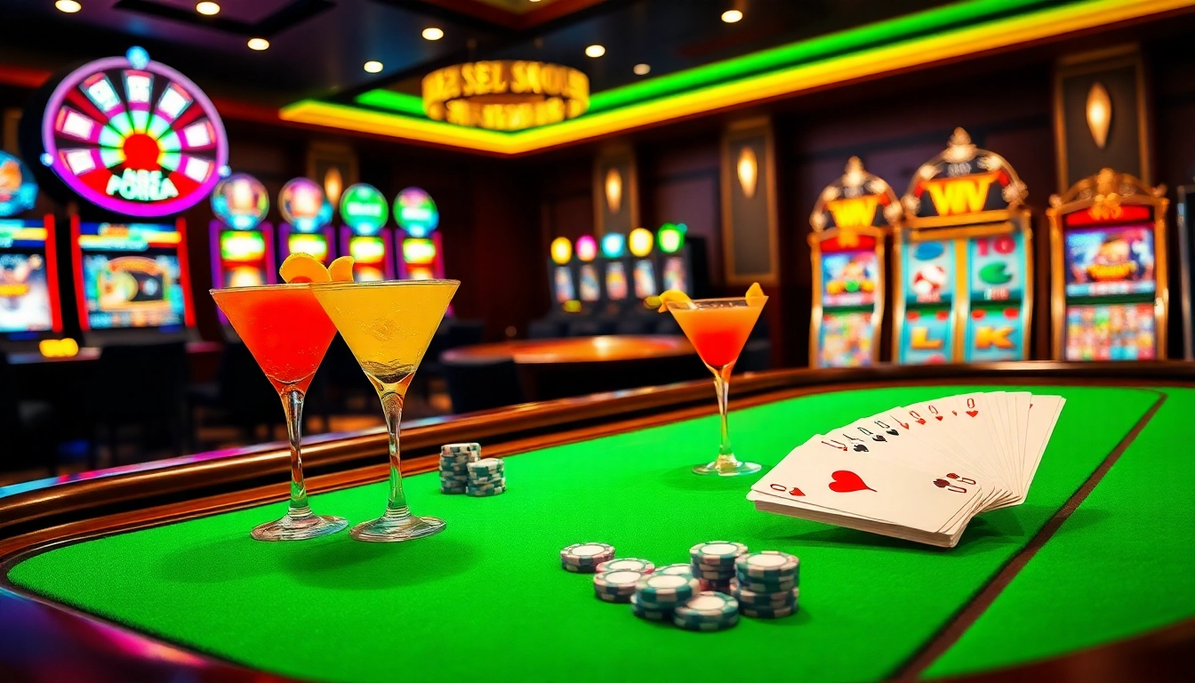 Players enjoying high-stakes poker at a luxurious good88 casino table with vibrant ambiance.