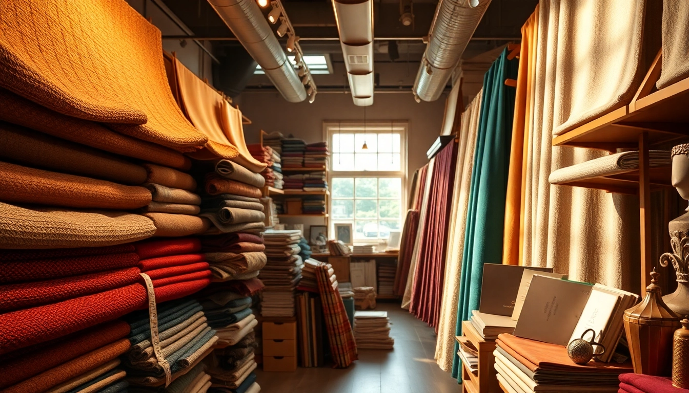 Bekijk stoffen winkel online met een elegante presentatie van verschillende stoffen en materialen.