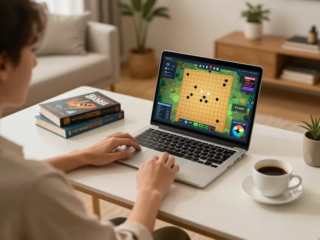 Player enjoying Go 88 on a laptop, showcasing engaging online gaming experience in a cozy environment.