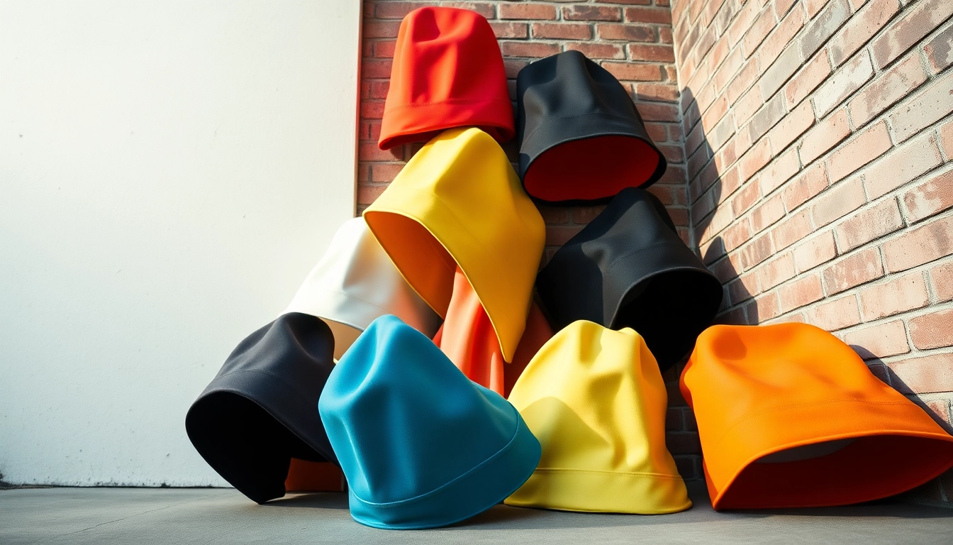 Hoods displayed in a modern urban setting, showcasing unique designs and vibrant colors.