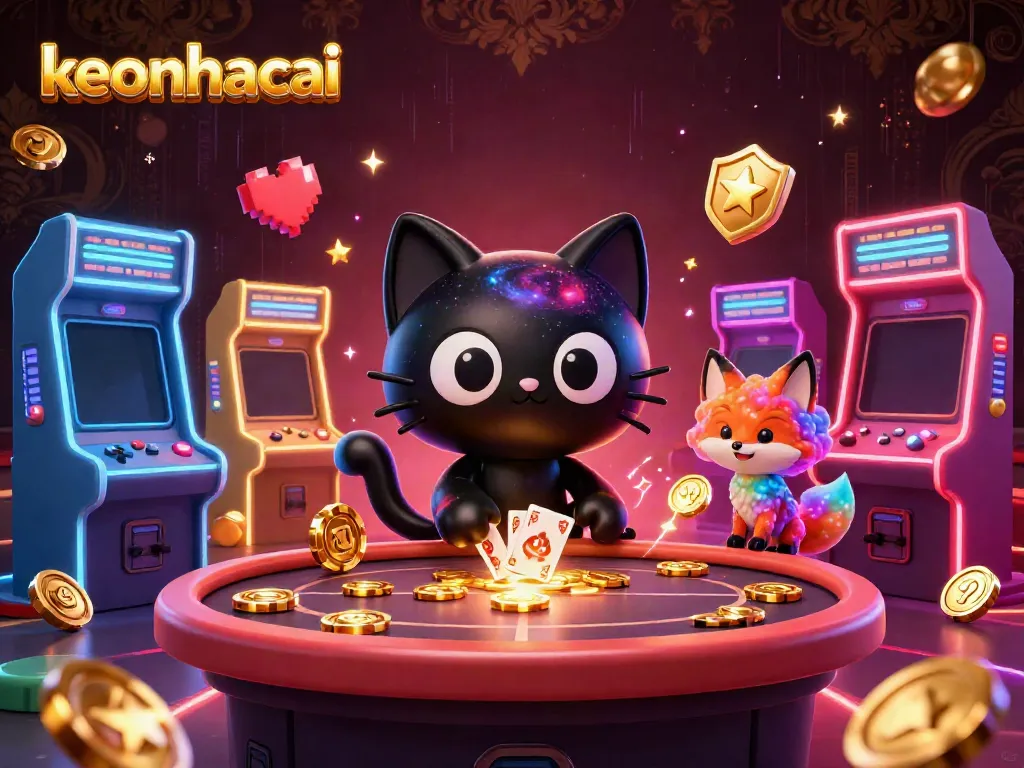 Join the cosmic fun with keonhacai as the black hole cat pulls in golden chips and cards at a casino!