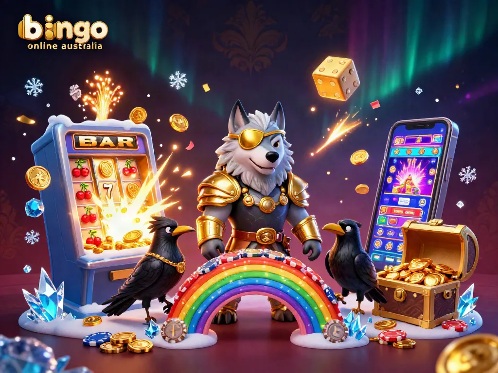 Experience thrilling bingo online Australia with vibrant illustrations capturing casino excitement and gameplay