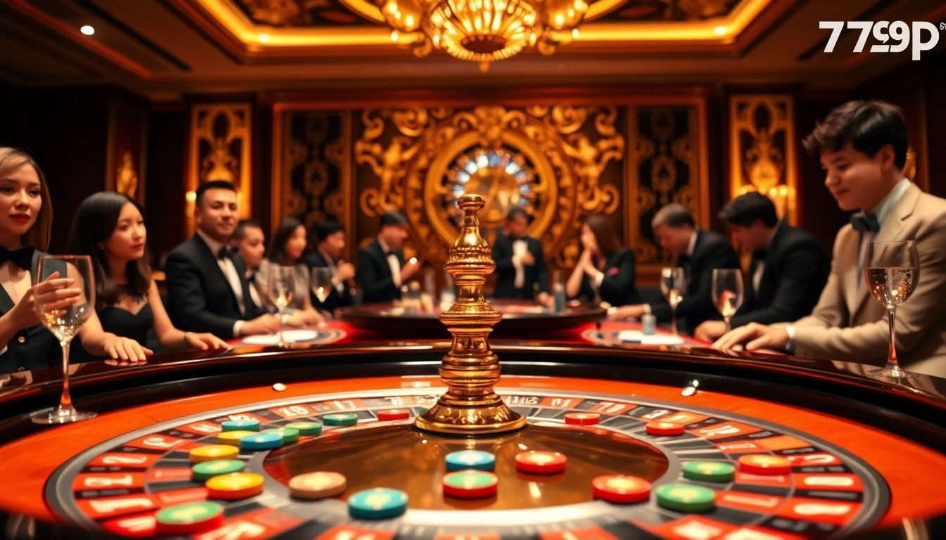 Exciting roulette action at nhà cái 789p casino, showcasing vibrant chips and eager players.