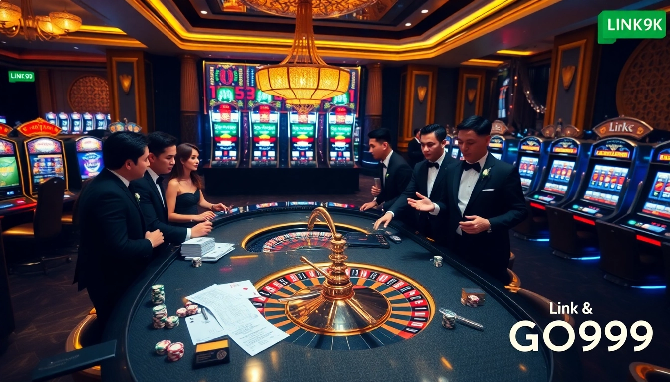 Experience excitement at the Link GO99 casino with players engaging at a roulette table.