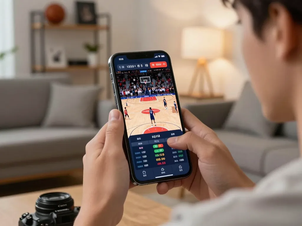 Engaging moment of a user placing sports bets on manclub app in a cozy living room setting.