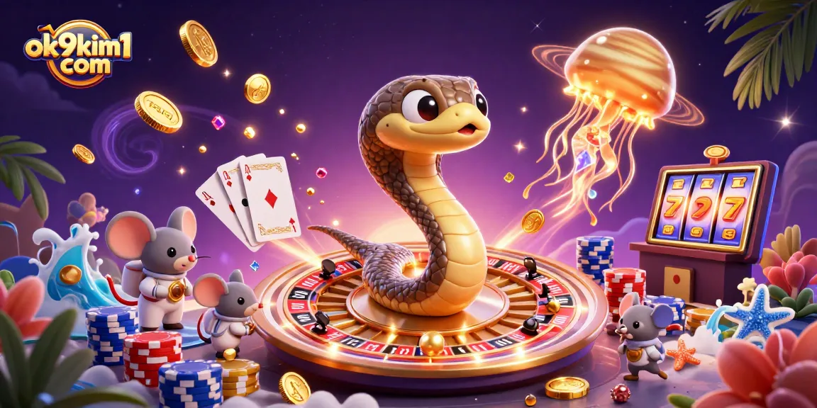Engage in thrilling gameplay at ok9kim1 com with an exciting cosmic casino scene featuring unique characters and dynamic action