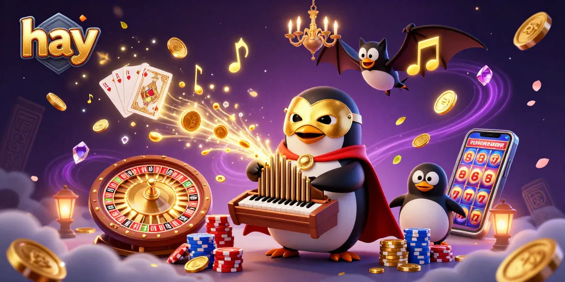 Experience intriguing gaming adventures with hay as the phantom penguin plays golden notes.