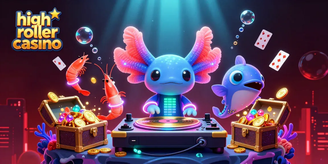 Engage in high roller casino excitement with vibrant underwater DJ party illustration.