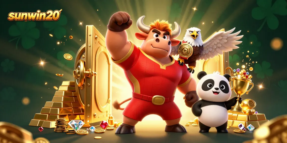 Join the excitement at sunwin20, where wins burst like golden treasure in this lively casino illustration.